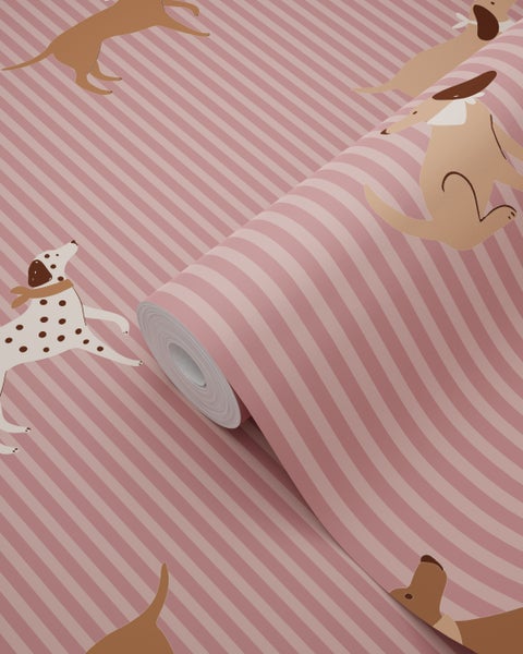Tapetenrolle mit gestreiften Muster und Hunden