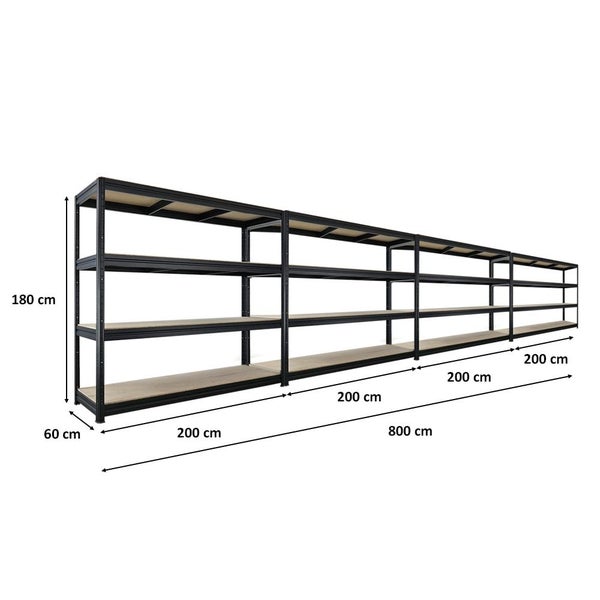 Langes Lagerregal mit Abmessungen