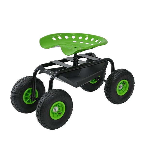 Rollhocker für den Garten mit Ablage