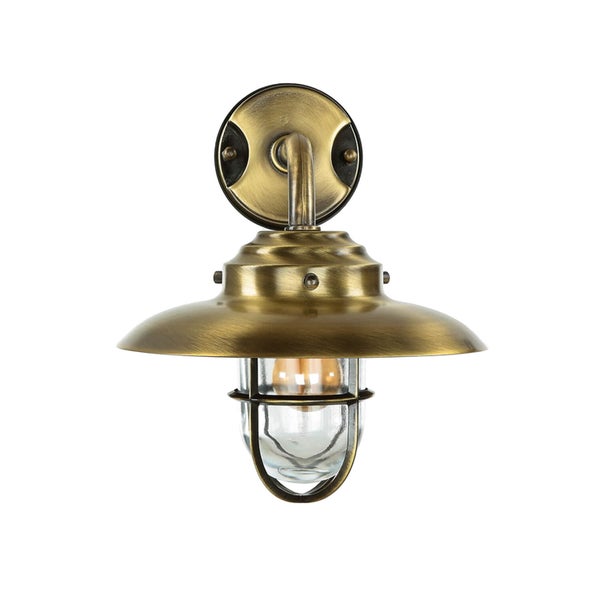 Wandleuchte im Industriedesign mit Lampenschirm und Schutzgitter