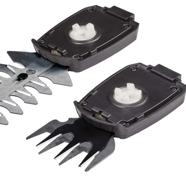Ersatzmesser aus Metall für Heckenscheren und Grasscheren mit Kunststoffgehäuse und Antriebsmechanismus.