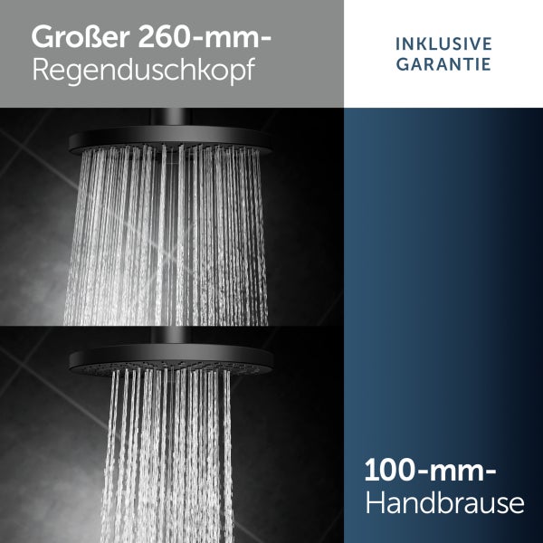 Duschset mit 260 Millimeter Regenduschkopf und 100 Millimeter Handbrause