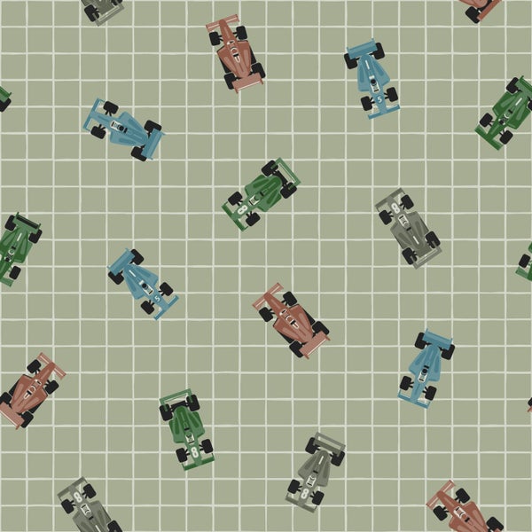 Nahtloses Muster mit Rennwagen auf Gitterhintergrund