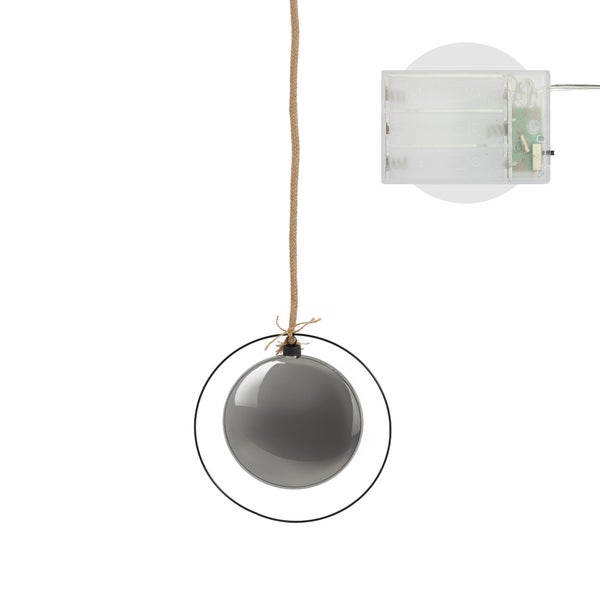 ECD Germany LED-Weihnachtskugel Ø18cm, 40 LEDs, 80cm Seil, Deko Leuchtkugel zum Hängen, Warmweiß, Schwarz, Glaskugel mit Beleuchtung & Metallring, batteriebetrieb + Timer, Innen, Kugel Weihnachtsdeko