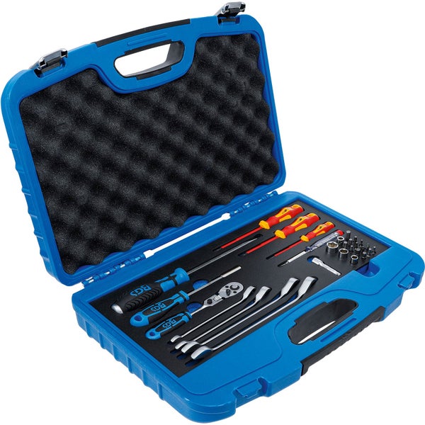 Blauer Werkzeugkoffer Sanitär Heizung Werkzeugsatz geschlossen