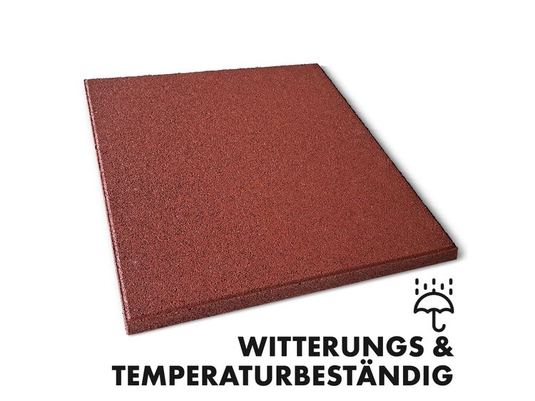 FLOORDIREKT Fallschutzmatte - Elastikmatte - Fallschutzplatte mit Drainage - Rot - 50 x 50 x 2,5 cm