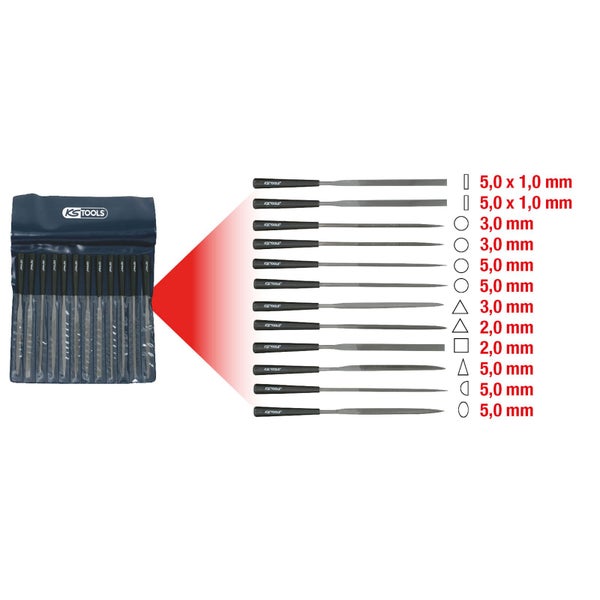 KS TOOLS Nadelfeilen-Satz mit Kunststoffheft 12tlg. - 140.3050