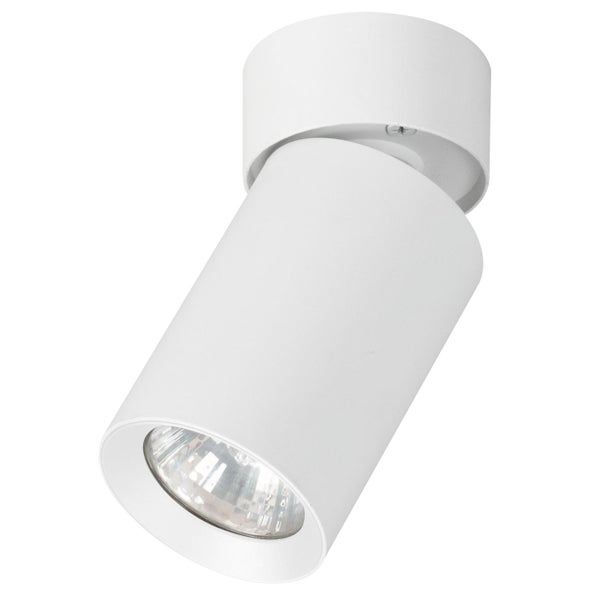 Ein schwenkbarer LED Deckenstrahler aus Metall zur gezielten Beleuchtung in Wohnräumen.
