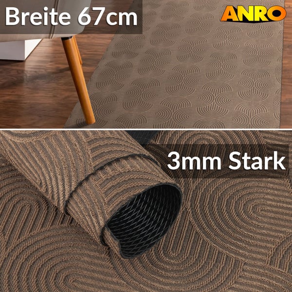 Brauner Teppich mit geometrischem Muster, 67 cm breit und 3 mm stark