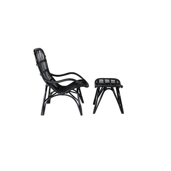 Ella Loungesessel mit Fußhocker schwarz. 65 X 76 X 98 cm