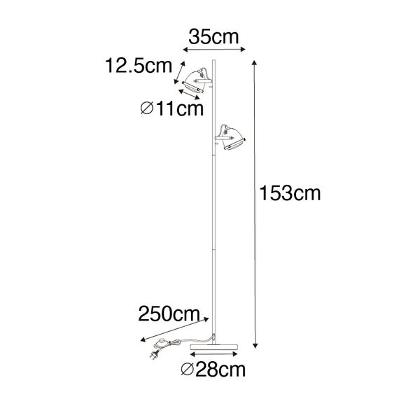 Maße einer Stehlampe, Höhe 153 cm