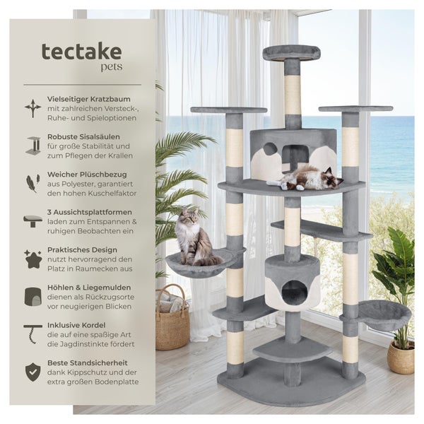 Kratzbaum tectake Fippi inklusive Spielkordel und Kippschutz 201 cm grau/weiß