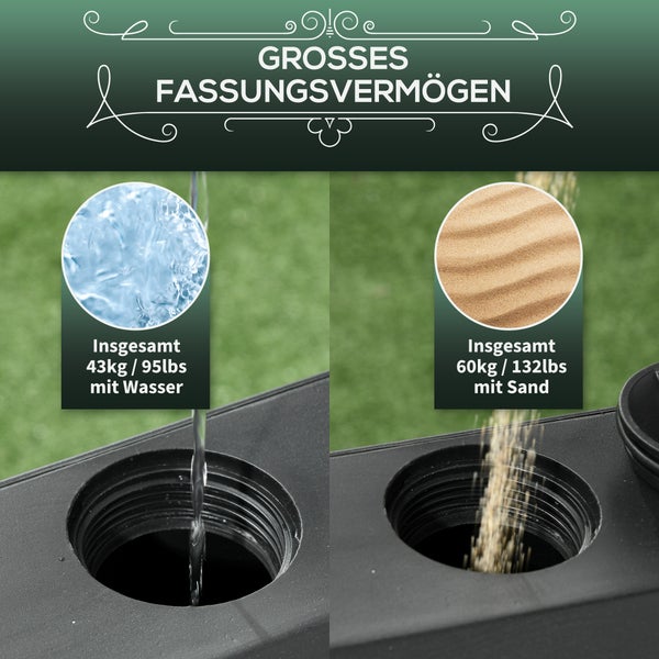 Outsunny Sonnenschirmständer mit Rollen Schirmständer für Ø38/48 mm Schirmstange, Sonnenschirmfuß mit 43kg Wasser/ 60kg Sand befüllbar, Metall, Schwarz