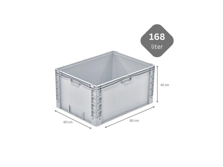 PROREGAL SparSet 4x Euro-Norm Großbehälter HxBxT 42 x 60 x 80 cm 168 Liter Verstärkter Boden Grau Eurobehälter Transportbox