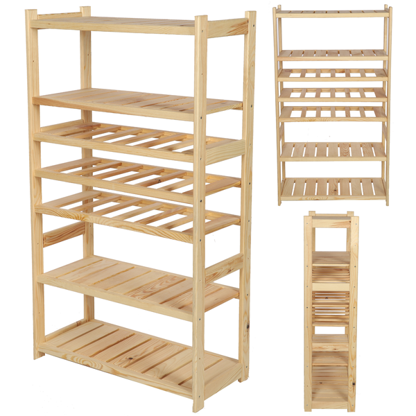 PROREGAL Weinregal SPREEWALD HxBxT 124x70x33cm 18 Flaschen auf 3 Ebenen + 4 Ablagen Massives Kiefernholz Natur