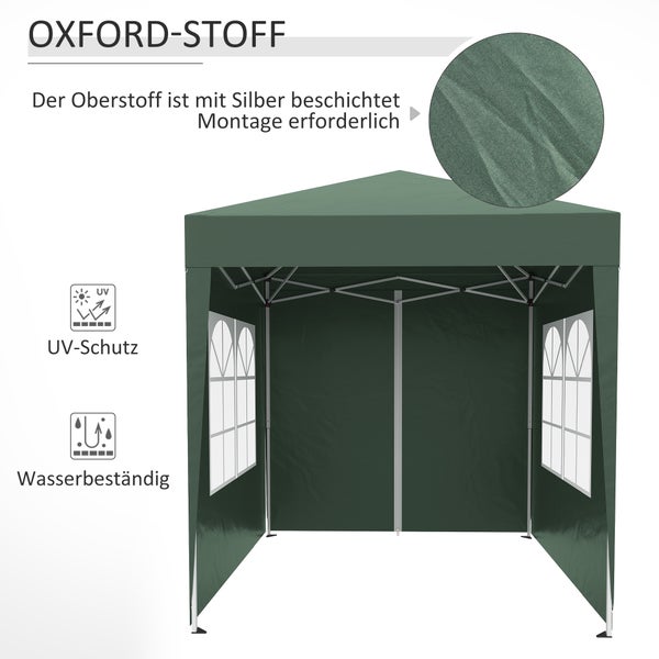 Outsunny Pavillon mit 4 Seitenwänden für Garten, Terrasse, 2 x 2m, Stahl, Oxford, Dunkelgrün
