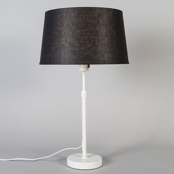 Tischleuchte mit schwarzem Schirm und verstellbarem, weißem Fuß