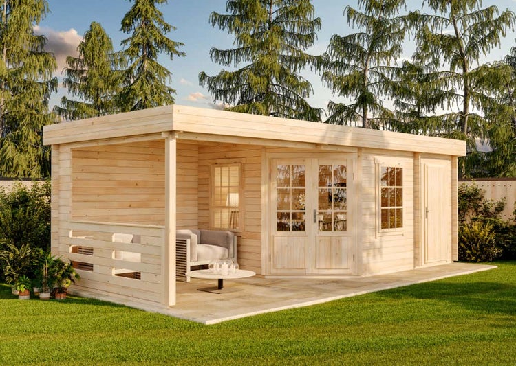 Alpholz Gartenhaus Johanna Gartenhaus aus Holz, Holzhaus mit 40 mm Wandstärke inklusive Terrasse, Blockbohlenhaus mit Montagematerial