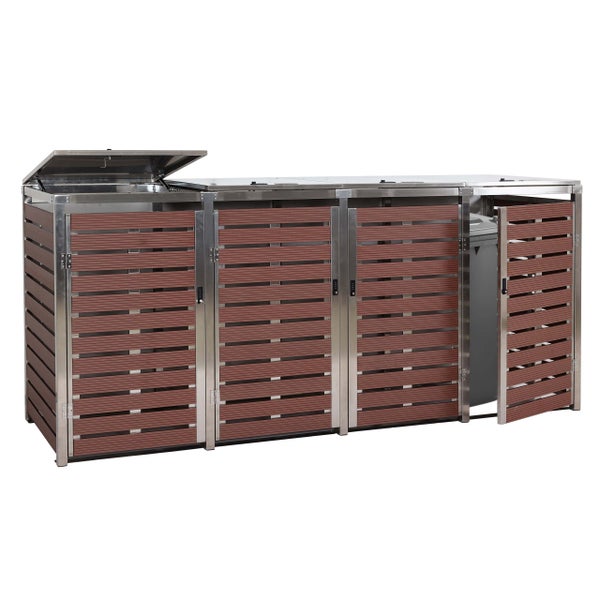 Mülltonnenbox für drei Mülltonnen mit Edelstahldach und Türen aus Kunststofflatten