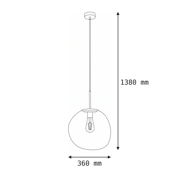 Technische Zeichnung einer Pendelleuchte mit einer Höhe von 1380 Millimeter und einem Durchmesser von 360 Millimeter.