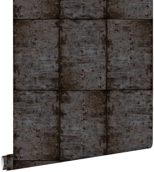 ESTAhome Tapete Zinkplatten Braun-Schwarz und Grau - 53 cm x 10.05 m - 138880