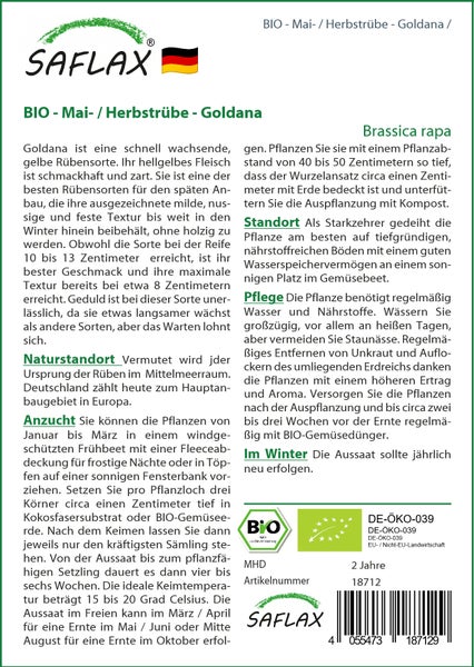 Saflax Bio Mai- und Herbstrübe Goldana Samenpackung
