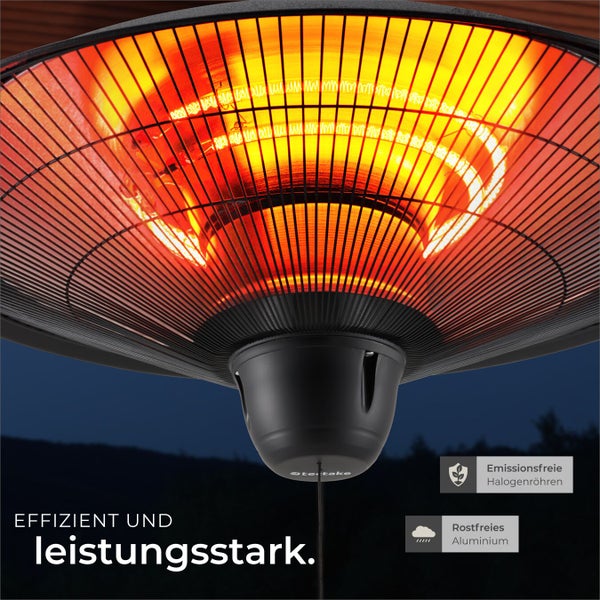 Effizienter Terrassenheizer mit Halogenröhren und Aluminiumkomponenten