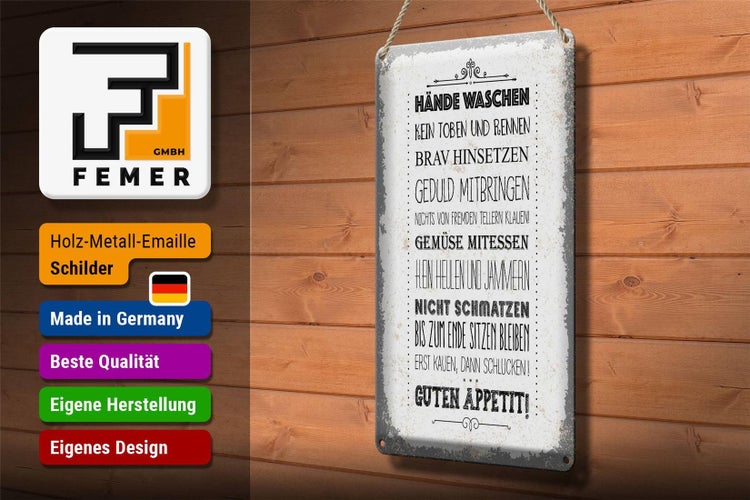 Blechschild Spruch Hände waschen kein toben rennen 20x30cm