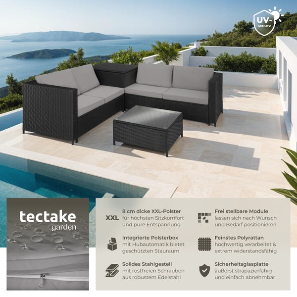 Rattan Lounge tectake Siena mit Sicherheitsglasplatte für 4 Personen schwarz/grau
