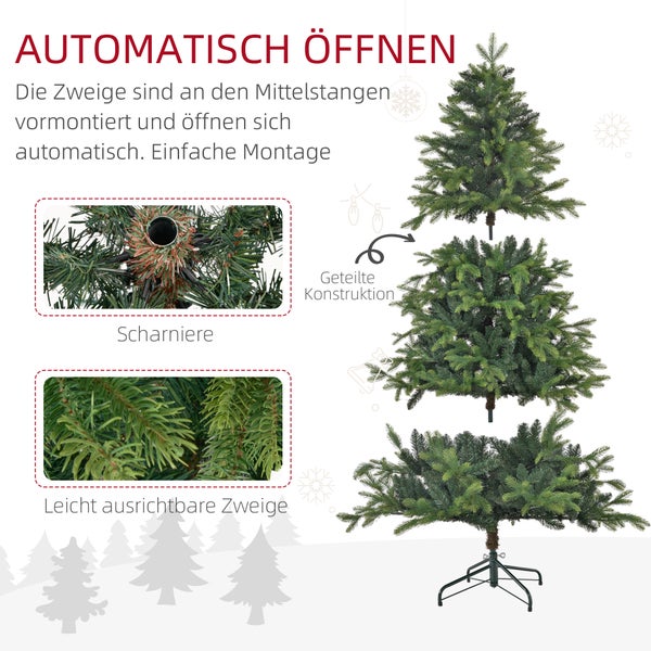 HOMCOM Künstlicher Weihnachtsbaum, 180 cm Christbaum mit 1700 Spitzen, breit klappbar Metallständer, für Weihnachten Deko, Grün