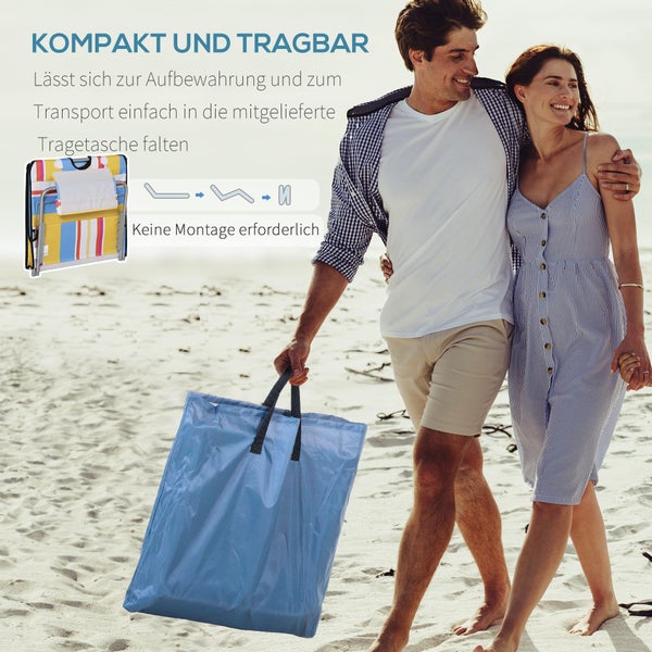 Outsunny Strandmatte, 2er Set Faltbare Strandliege mit Kopfkissen, 5-stufige Höhenverstellbare Strandmatratze mit Tragetasche, Stahl, Mehrfarbig, 134 x 48 x 33-43 cm