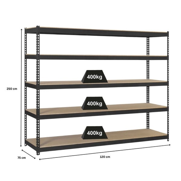 Schwerlastregal GIANT WOOD YETI FIVE | HxBxT 250x120x75cm | Fachlast 400kg | Anthrazit