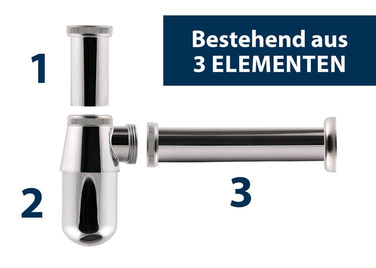 Sanitop-Wingenroth Flaschengeruchsverschluss | Tassensiphon in 1 1/4 x 32 mm | ideal für kleine Bäder | Metall | Chrom | 221221
