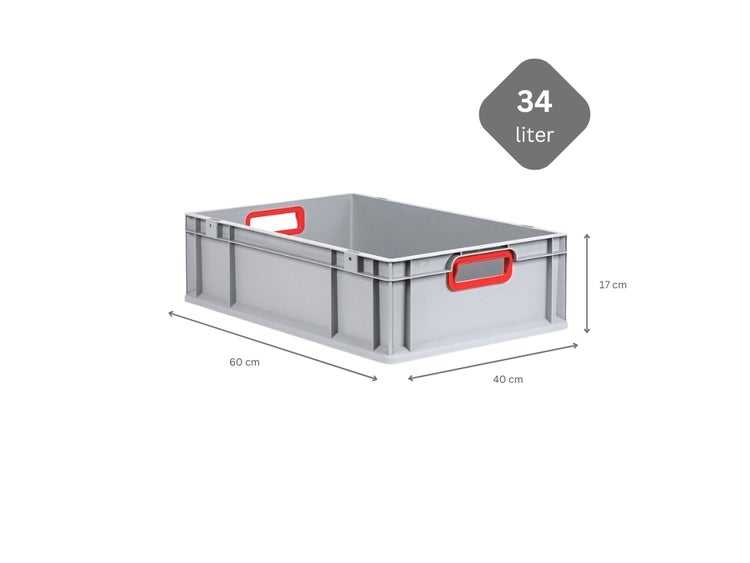 PROREGAL Eurobox Nextgen Color HxBxT 17 x 40 x 60 cm 34 Liter Griffe Rot Offen Glatter Boden Eurobehälter Transportbox