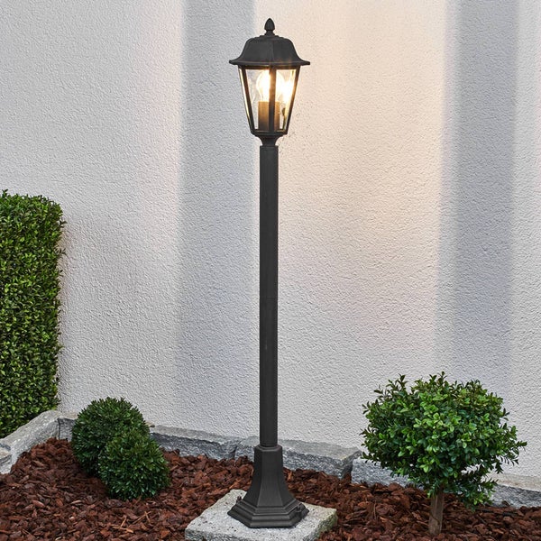 Lindby Außenleuchte Lamina (spritzwassergeschützt (Retro, Vintage Antik) in Braun aus Aluminium (1 flammig E27) - Wegeleuchte Pollerleuchte Wegelampe Sockelleuchte