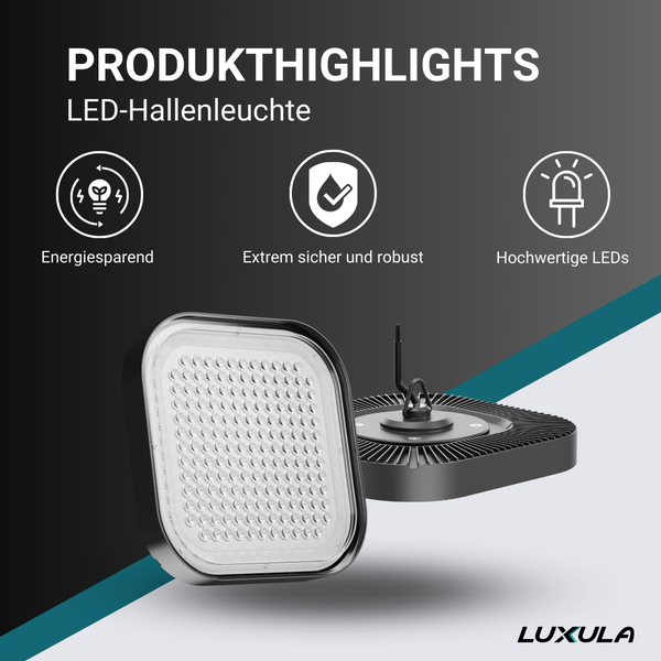 LUXULA LED HighBay Quadratischer Hallenstrahler 200W 24000lm 5000K Neutralweiß IP65 Hallenleuchte