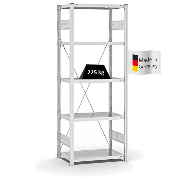 PROREGAL Fachbodenregal Stecksystem T-Profil Medium-Duty Grundregal HxBxT 200 x 75 x 40 cm 5 Ebenen Fachlast 225 kg Einseitig Nutzbar Lichtgrau