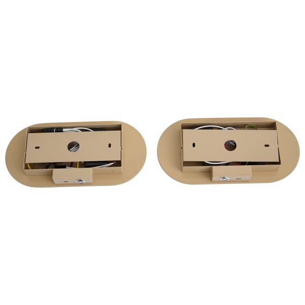 Zwei ovale Wandlampen Rückseiten mit Montageplatte und Stromanschluss zur Wandbefestigung
