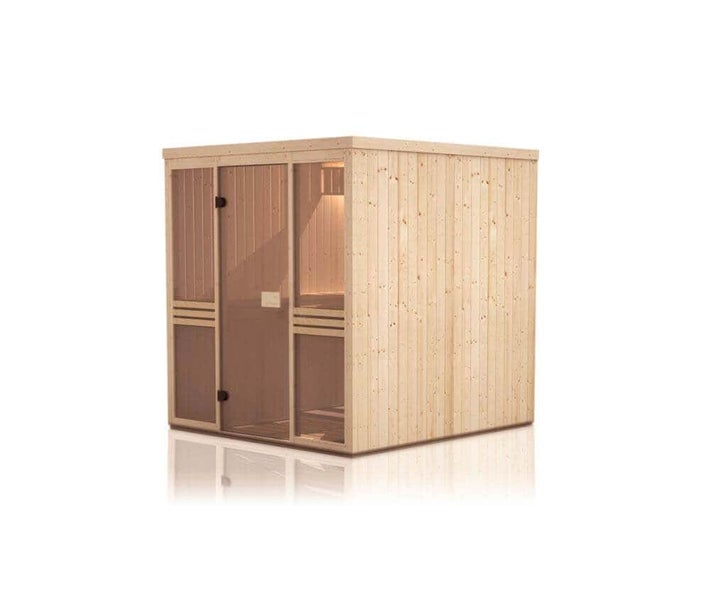 FinnTherm Innensauna Karina Innensauna 2 Sitzbänke aus Holz Saunakabine mit 40 mm Wandstärke, Dampfsauna 1,8x2,4m