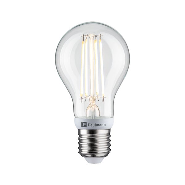Paulmann LED-Filament-Leuchtmittel in Birnenform aus klarem Glas mit E27-Sockel.