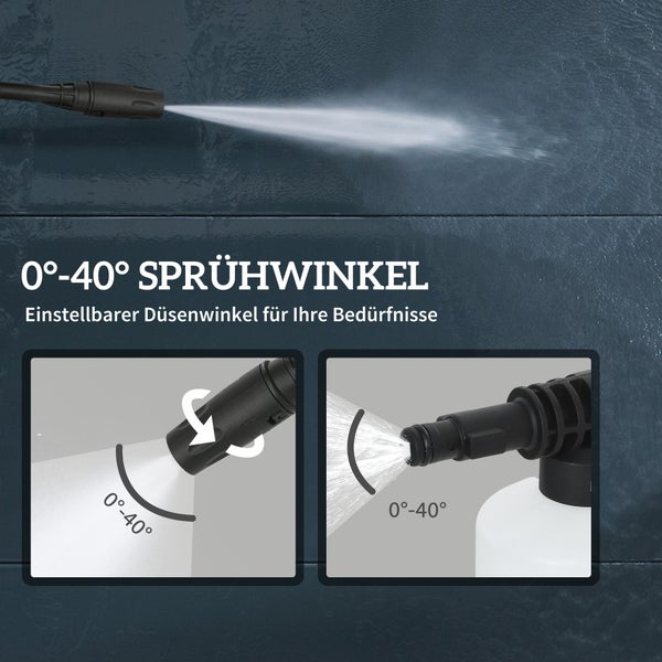 Hochdruckreiniger-Düse mit verstellbarem Sprühwinkel von 0 bis 40 Grad für verschiedene Reinigungsanforderungen.
