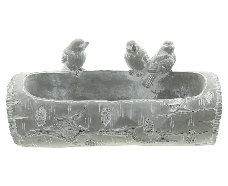 FRANK FLECHTWAREN | Vogeltränke Baumstamm, ZEMENT, 25,5 x 11 x 11,5 cm