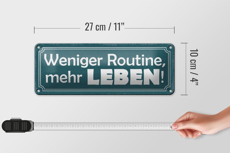 Blechschild Spruch 27x10cm weniger Routine mehr Leben Dekoration