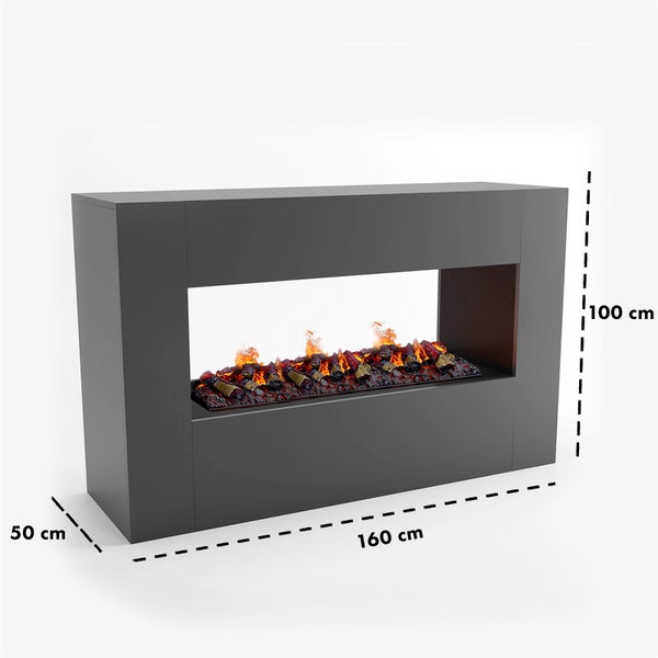 GLOW FIRE Elektrokamin 'Konsalik1000' | Wasserdampf Kamin mit OMC 1000 inkl. Holz in grau als Raumteiler | HxBxT: 100x160x50 cm