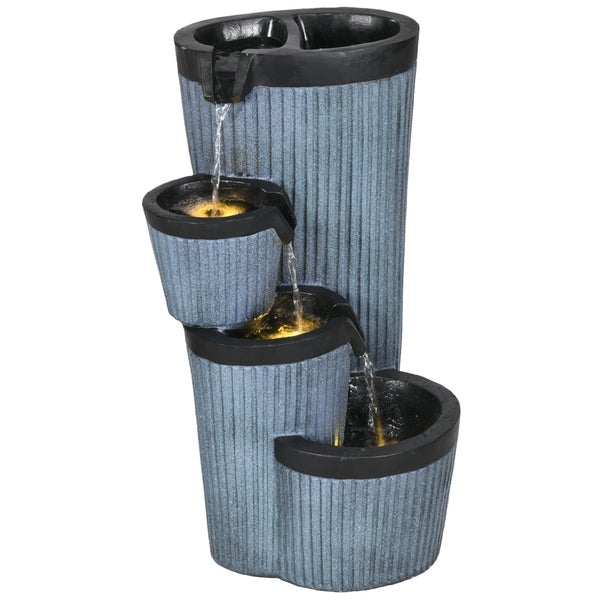 Outsunny Gartenbrunnen, Solar Springbrunnen mit LED-Beleuchtung, 4 stufiger, mit Blumenkasten, für Garten, Balkon, 33 x 30 x 57,5 cm, Kunstharz, Dunkelgrau