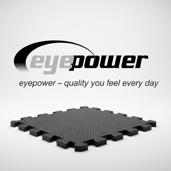 Eyepower Logo mit schwarzer Puzzlematte
