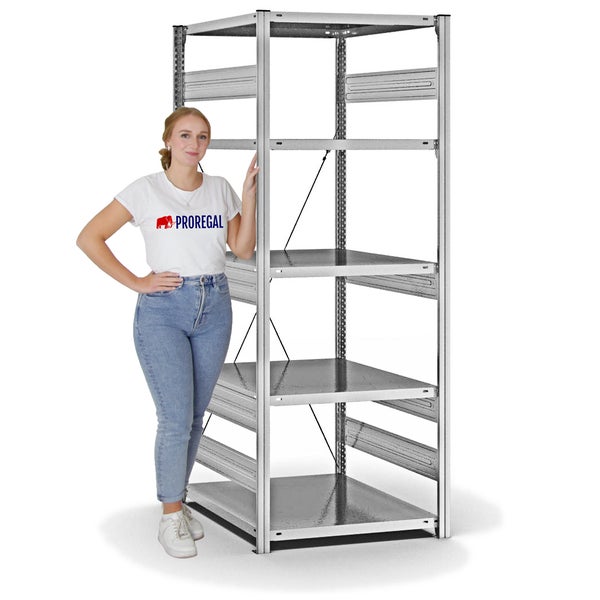 PROREGAL Fachbodenregal Stecksystem T-Profil Heavy-Duty Grundregal HxBxT 200 x 75 x 80 cm 5 Ebenen Fachlast 300 kg Einseitig Nutzbar Verzinkt
