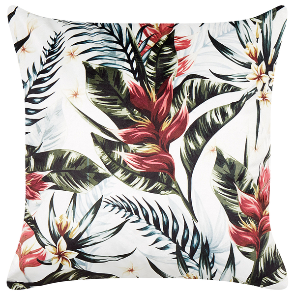 Quadratisches Zierkissen mit tropischem Blatt und Blumenmuster in Blumenprint Optik für den Innen oder Außenbereich