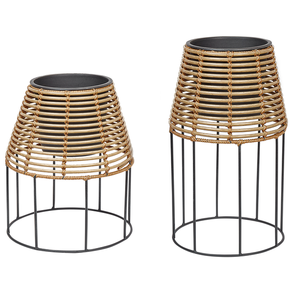 Blumentopf mit Beinen 2er Set BORAGO Polyrattan 20/21 cm Naturfarben