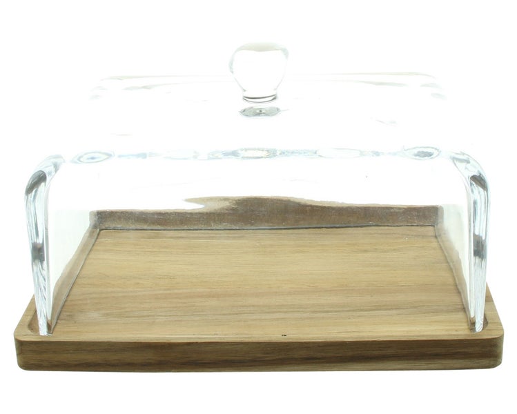 FRANK FLECHTWAREN | Käseglocke Square, GLAS, HOLZ, 27 x 20 x 14,5 cm